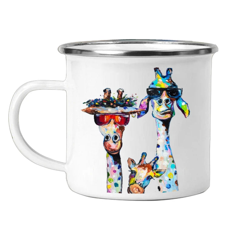 Emaille Camping Tasse mit Tiermotiv – Outdoor-Becher für Kaffee, Tee & Abenteuer
