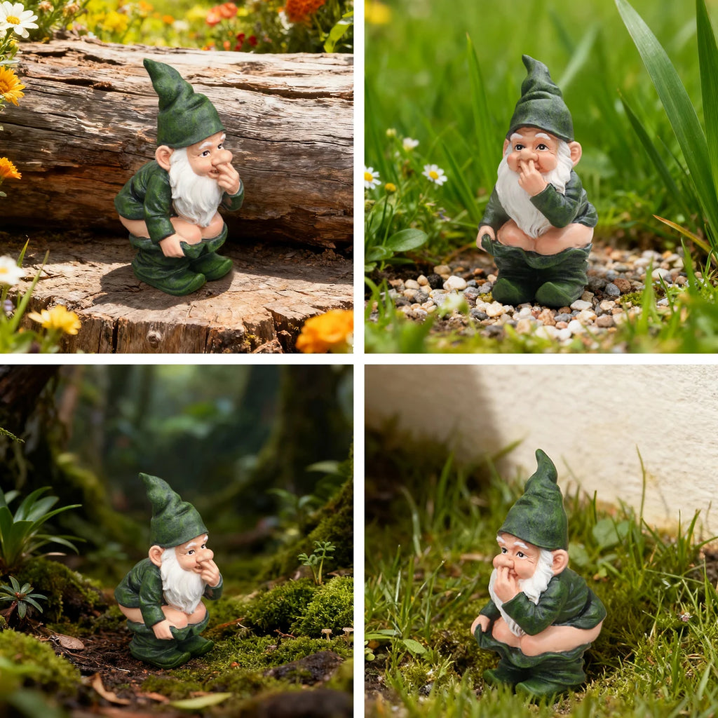 Hockender Gartenzwerg – Witzige Resin-Figur für den Garten