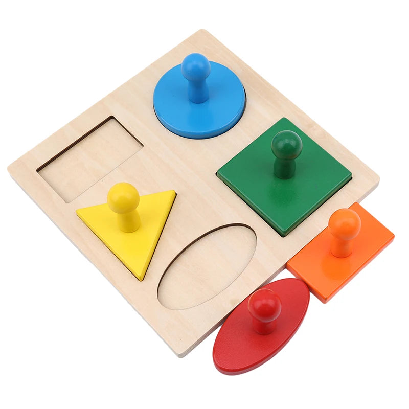 Montessori Holzpuzzle mit geometrischen Formen – Buntes Sortierspiel & Mathe-Lernspielzeug für Kleinkinder ab 3 Jahren