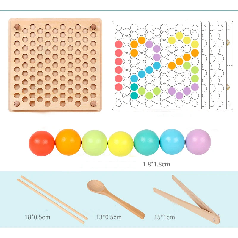Montessori Holz-Perlenspiel mit Klemme & Stäbchen – Umfassendes Frühförderungs-Lernspielzeug für Kinder ab 3 Jahren