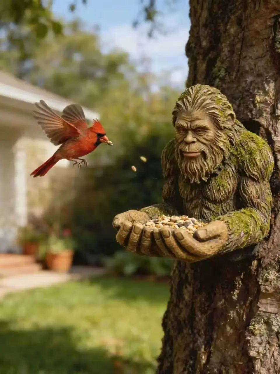 Vogelfutter-Skulptur aus Harz – Multifunktionale Gartendeko mit verstecktem Aufhängeloch
