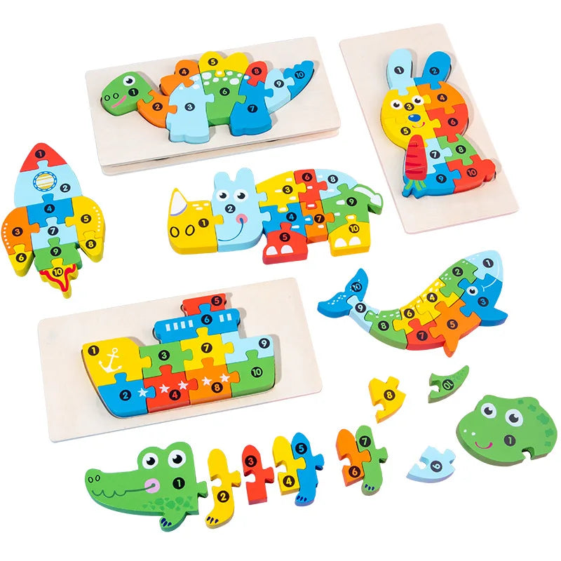 3D Holzpuzzle Dinosaurier & Tiere – Macaron-Stil Lernpuzzle aus Holz (ab 2 Jahre)