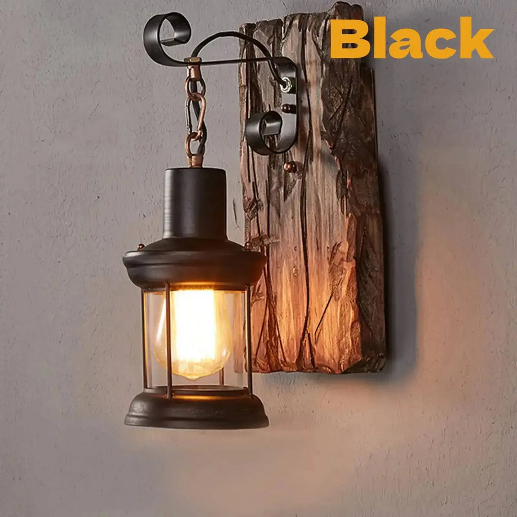 Antike Industrie-Wandleuchte aus Holz & Eisen – Rustikale Wandlampe