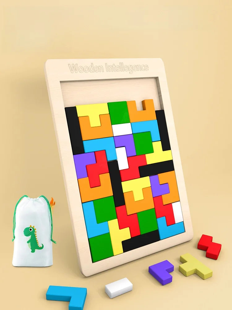 Buntes Holz-Tangram-Puzzle – Klassisches Montessori-Lernspielzeug mit geometrischen Formen für Kinder & Erwachsene