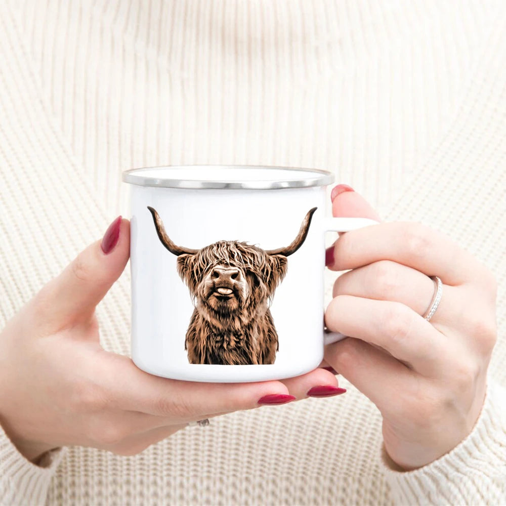 Emaille Camping Tasse mit Tiermotiv – Outdoor-Becher für Kaffee, Tee & Abenteuer
