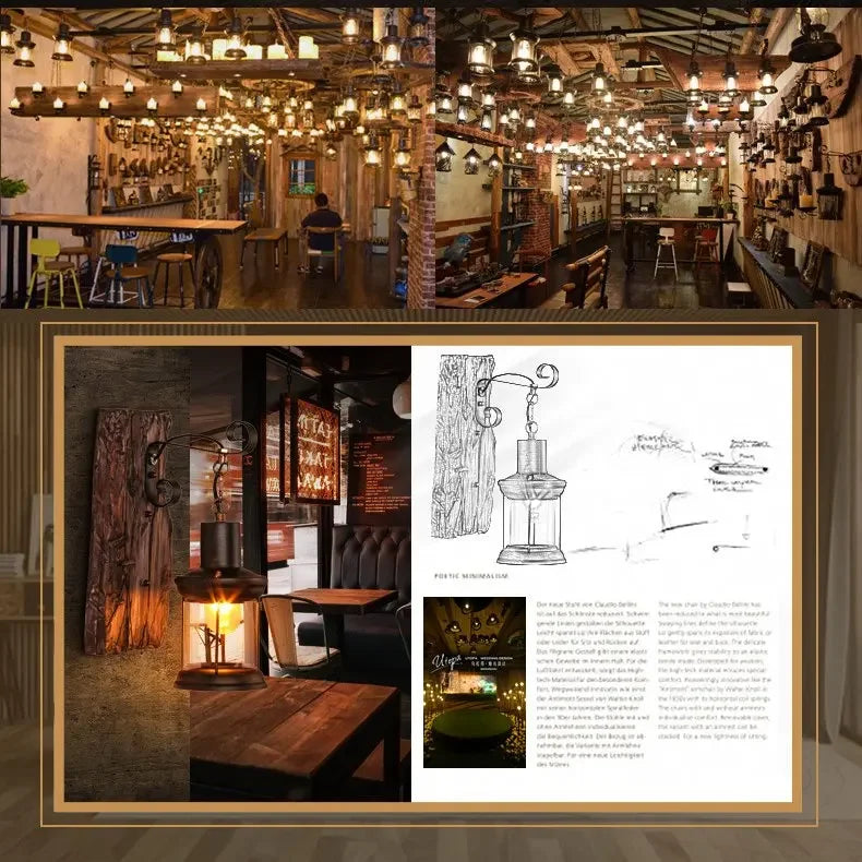 Antike Industrie-Wandleuchte aus Holz & Eisen – Rustikale Wandlampe