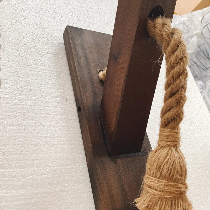 Retro Wandlampe aus Holz & Hanfseil – E27 Edison-Fassung