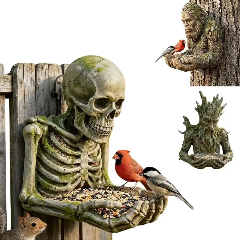 Vogelfutter-Skulptur aus Harz – Multifunktionale Gartendeko mit verstecktem Aufhängeloch