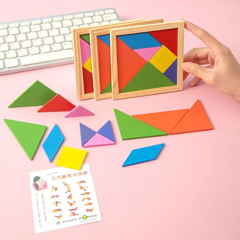 10er-Set Bunte Holz-Tangram-Puzzles – Pädagogisches Lernspielzeug als Mitgebsel für Kindergarten & Kindergeburtstag