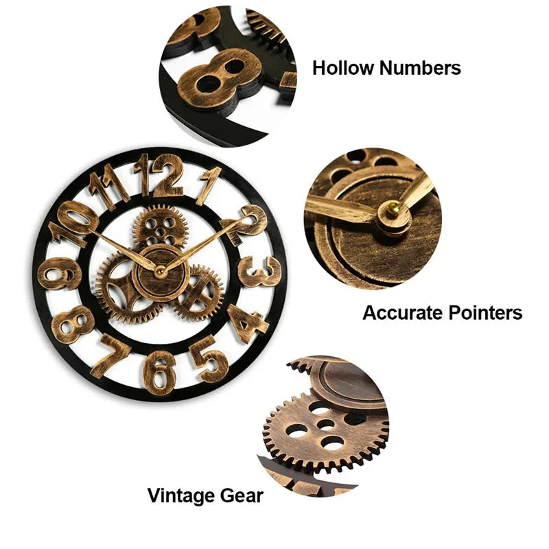 Retro Wanduhr aus Holz – Industriedesign (Ø 30 oder 40 cm)