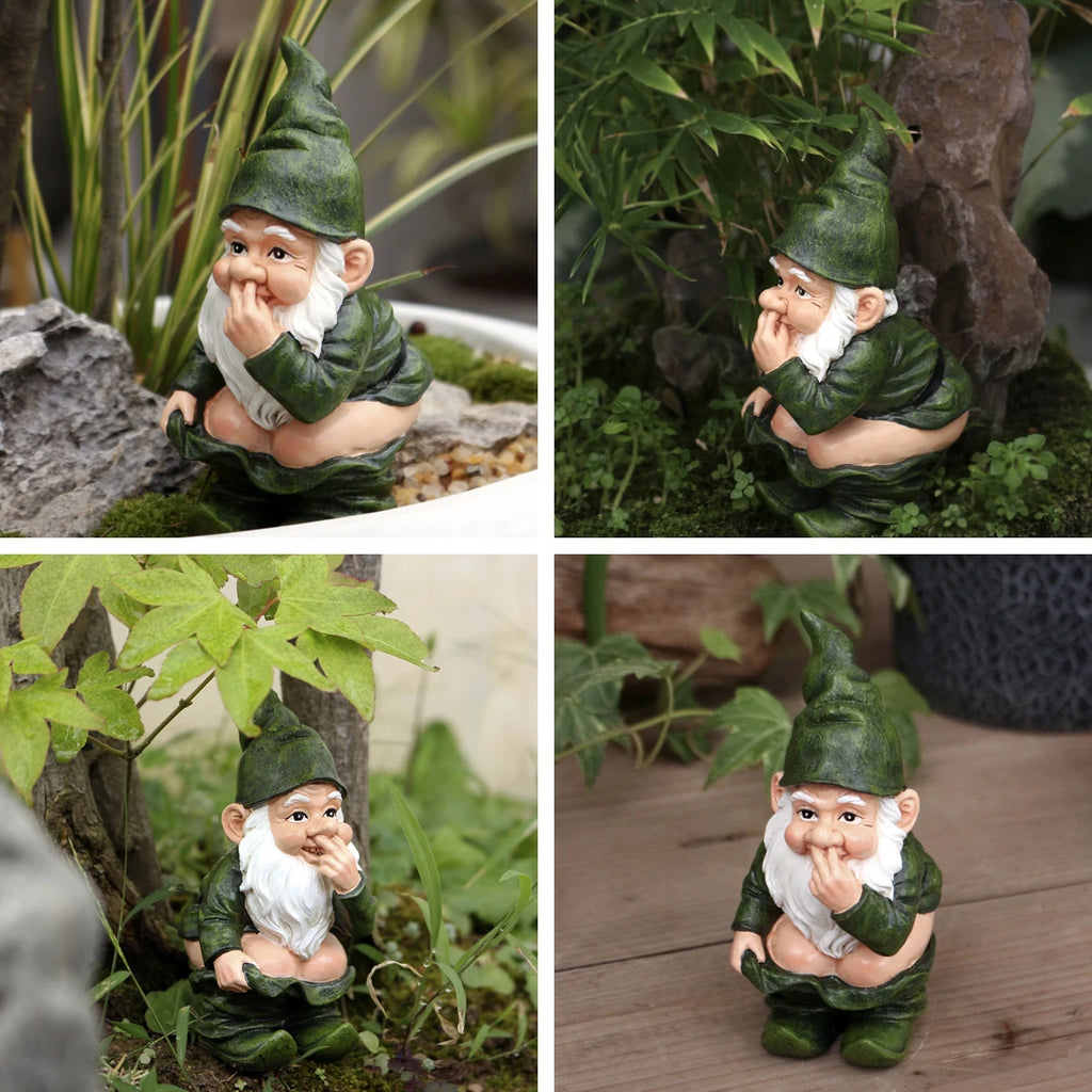 Hockender Gartenzwerg – Witzige Resin-Figur für den Garten