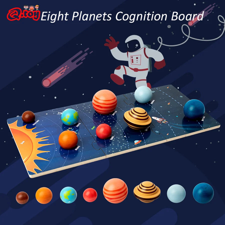 Montessori 8 Planeten Brettspiel aus Holz – Sonnensystem-Erkennungspuzzle & Frühförderungs-Lernspielzeug für Kinder ab 3 Jahren