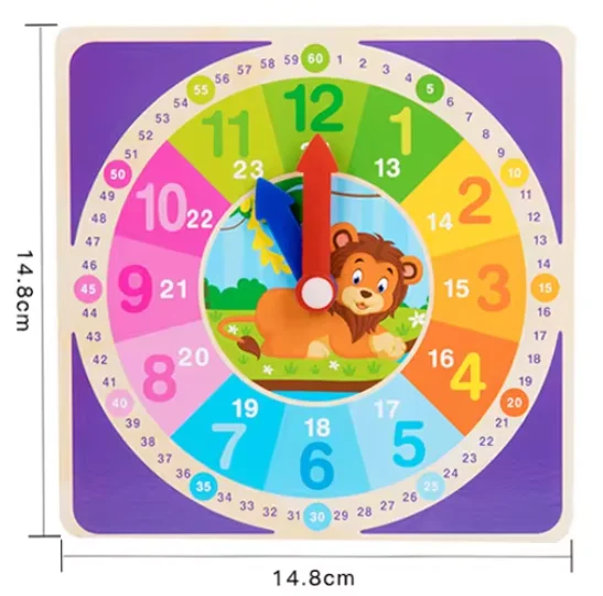 Montessori Holzuhr mit Zahlen & Pinguinmotiv – Lernspielzeug zum Uhrlesen & Farben-Sortieren für Kinder ab 3 Jahren