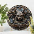 Rundes Gargoyle-Schild aus Aluminium – Gothic Wanddeko
