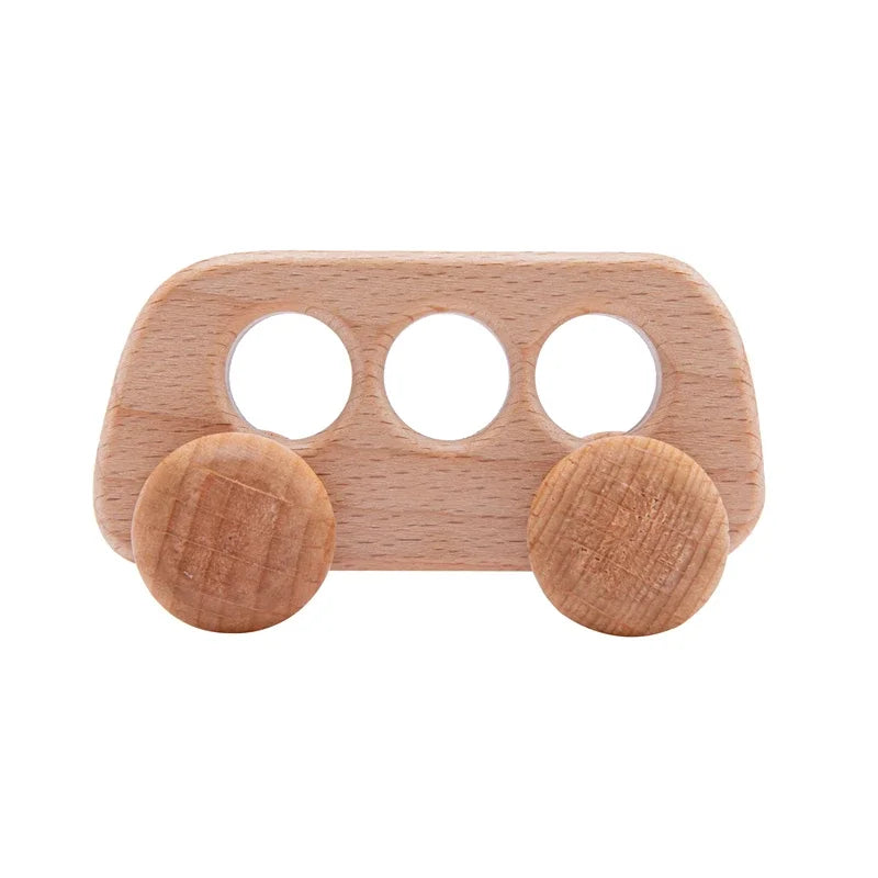 BPA-freies Silikon & Holz-Beißring in Fahrzeugform – Montessori Zahnungs-Spielzeug für Babys & Kleinkinder ab 1 Jahr