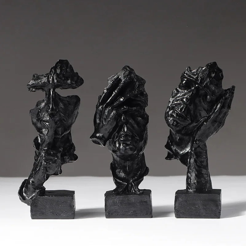 3er-Set Abstrakte Skulpturen „Schweigen ist Gold“ – 16 cm Resin