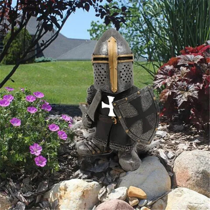 Knight Dwarf Garden Statue made of Resin – Gothic Guardian for Garden & Patio