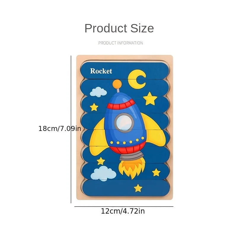 Doppelseitiges Holzpuzzle mit Cartoon-Tieren – Montessori Lernspielzeug für Kinder ab 3 Jahren