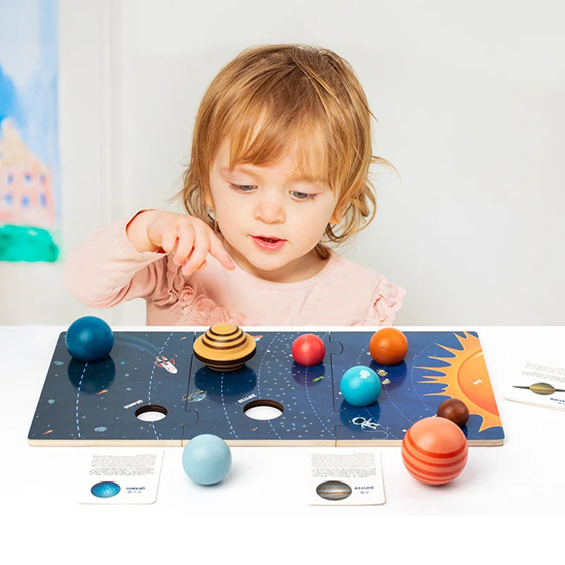 Montessori 8 Planeten Brettspiel aus Holz – Sonnensystem-Erkennungspuzzle & Frühförderungs-Lernspielzeug für Kinder ab 3 Jahren