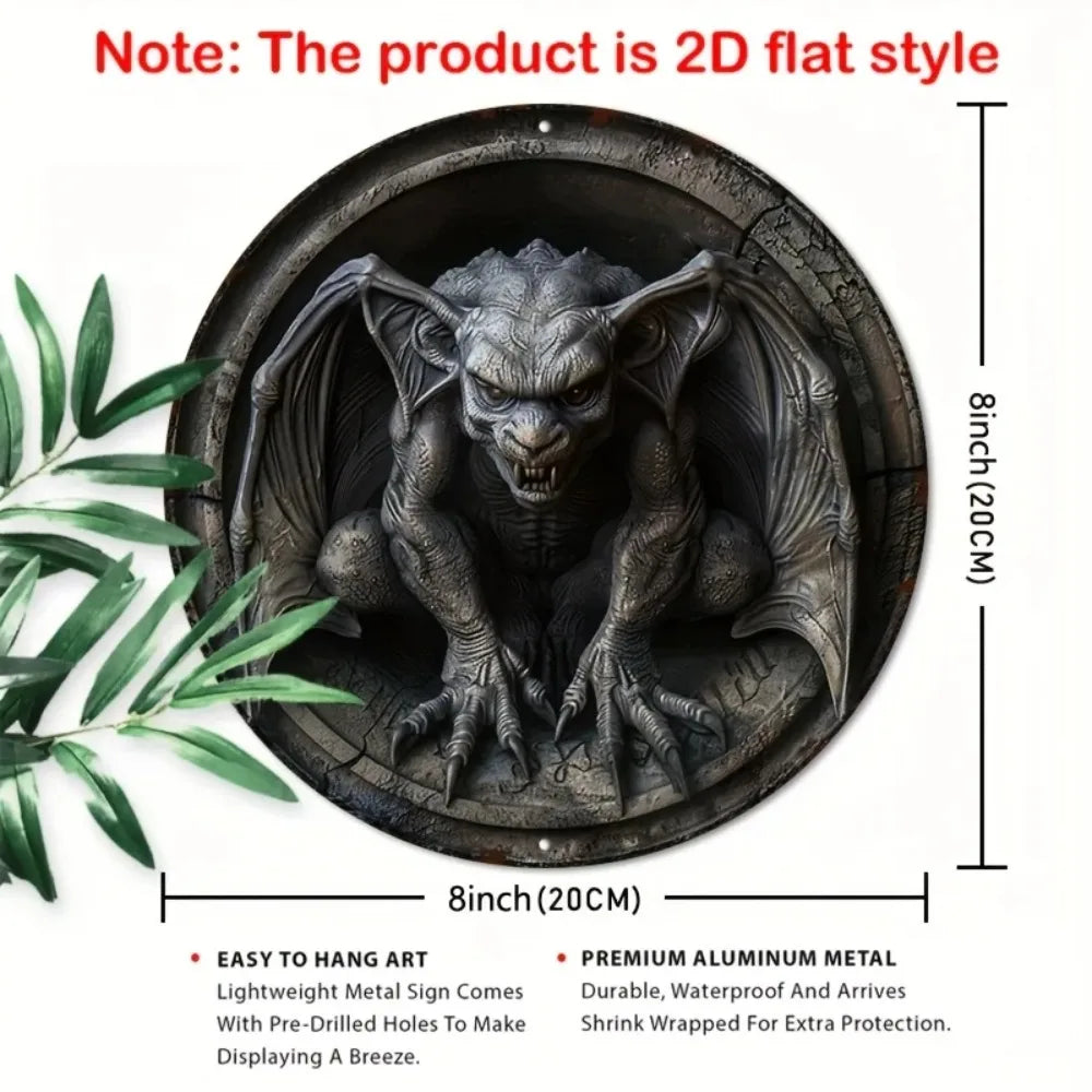 2D Gargoyle Aluminium-Schild – Gotische Metall-Wanddeko