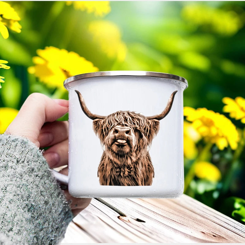 Emaille Camping Tasse mit Tiermotiv – Outdoor-Becher für Kaffee, Tee & Abenteuer