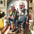 Vintage Rustic Metal Sign with Two Elderly Men Drinking Beer