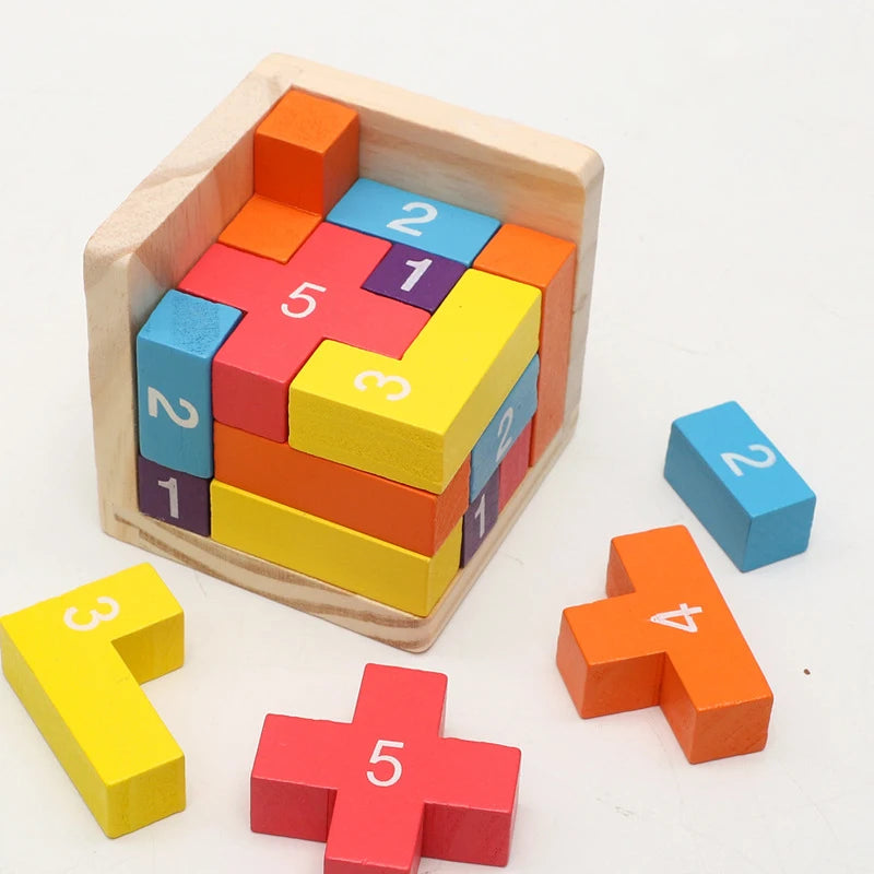 Bunter Holzwürfel – Klassisches Luban Lock 3D-Puzzle für Kinder & Erwachsene (ab 3 Jahre)
