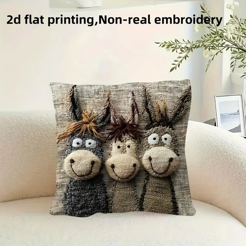 Lachender Esel Kissenbezug aus Plüsch – Witziger Cartoon-Kissenbezug für Sofa & Bett (45 cm)