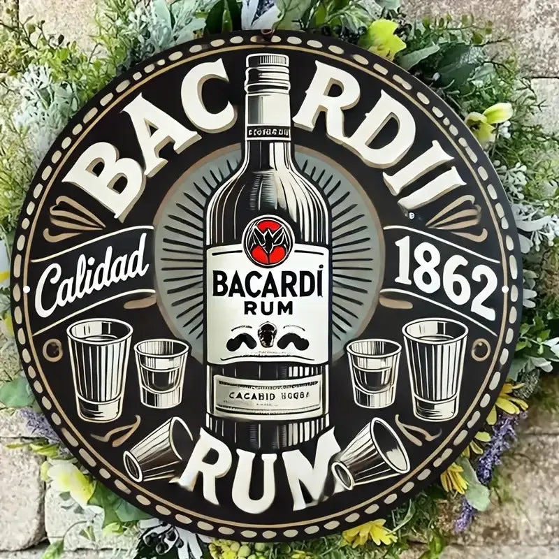 Vintage Bacardi Rum Rundes Aluminium-Wandschild – Retro Deko