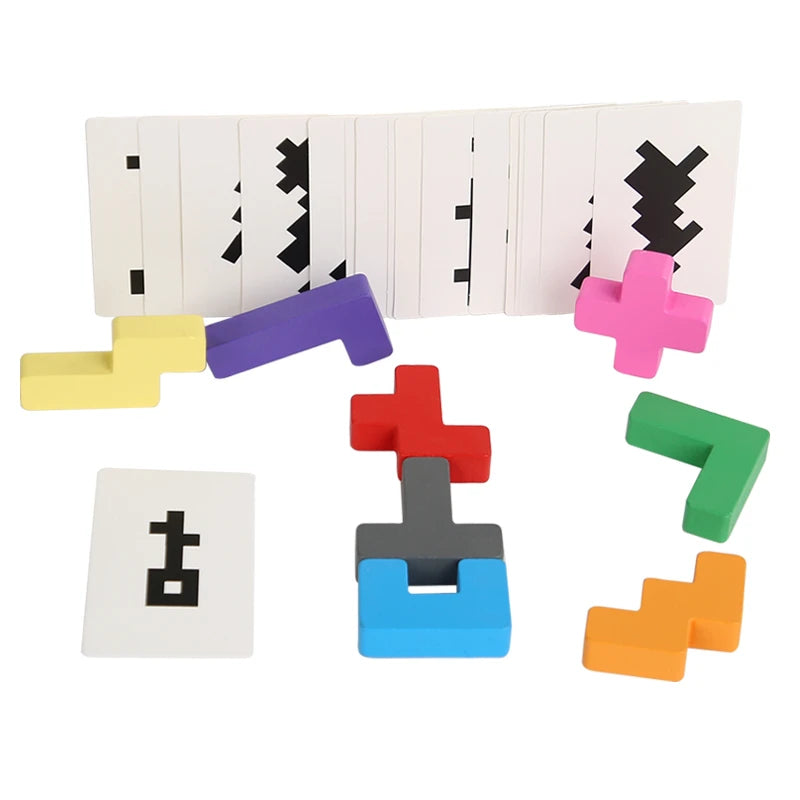 Montessori Holz-Schattenspiel mit Bausteinen & Karten – Geometrisches Sortierspiel für Kinder ab 3 Jahren