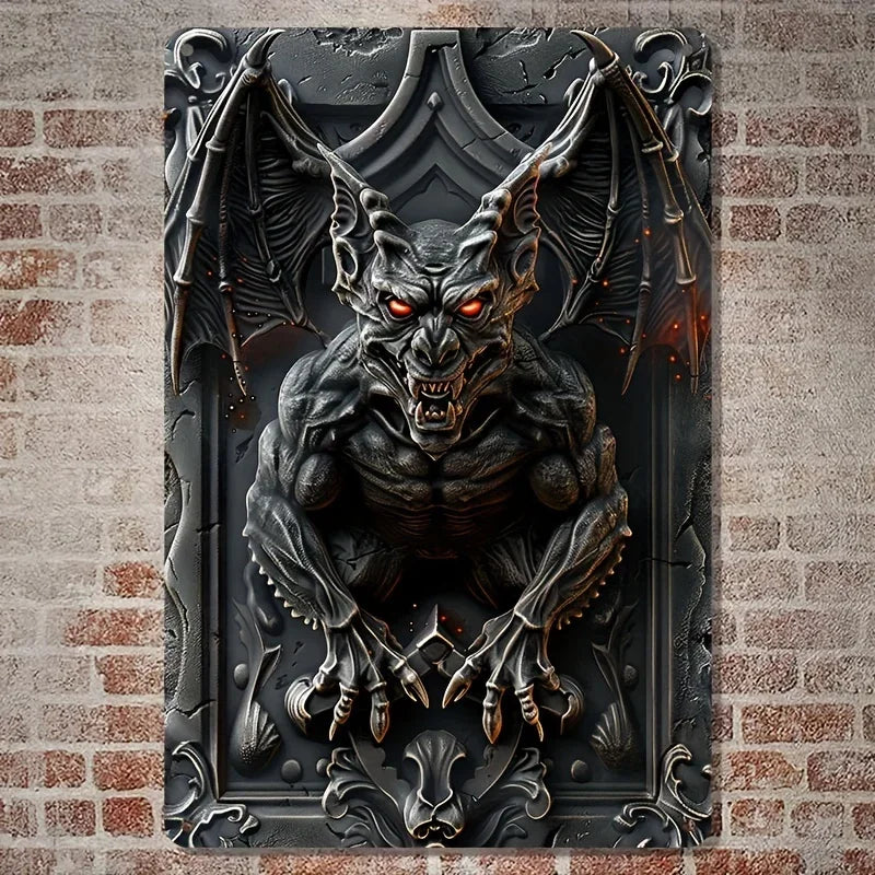 Gargoyle-Krieger Aluminium-Schild – Vintage Wanddeko