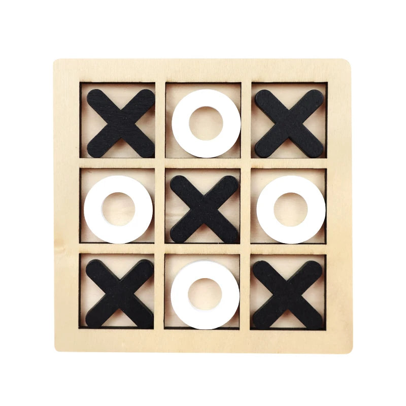 Montessori Holz Mini-Schach & XO-Puzzle – Interaktives Denkspiel & Frühförderungs-Spielzeug für Kinder ab 3 Jahren