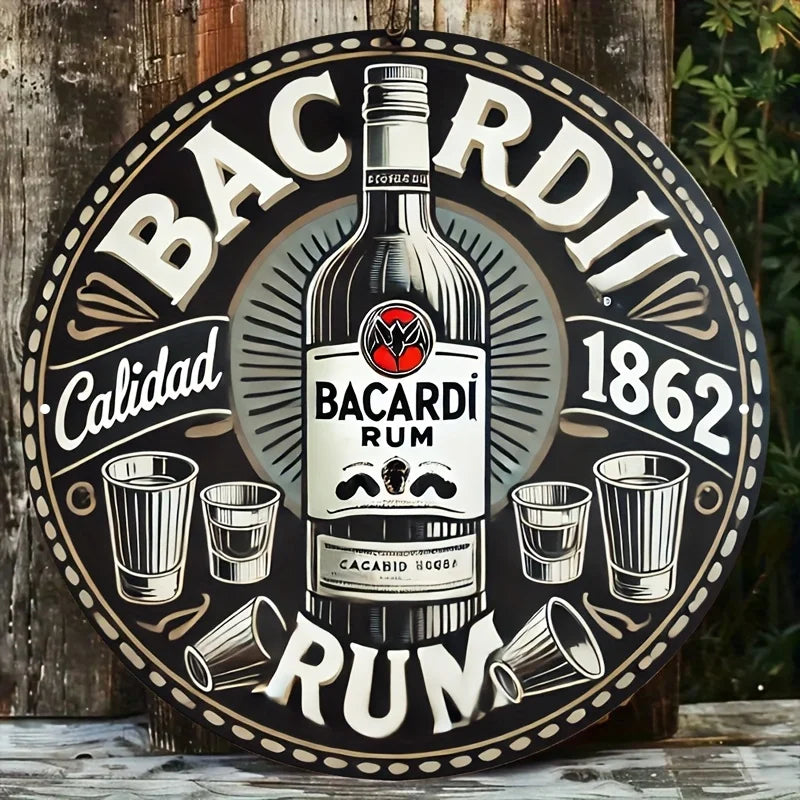 Vintage Bacardi Rum Rundes Aluminium-Wandschild – Retro Deko