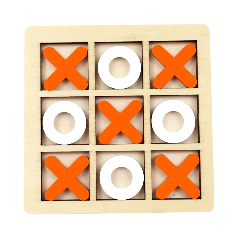 Montessori Holz Mini-Schach & XO-Puzzle – Interaktives Denkspiel & Frühförderungs-Spielzeug für Kinder ab 3 Jahren