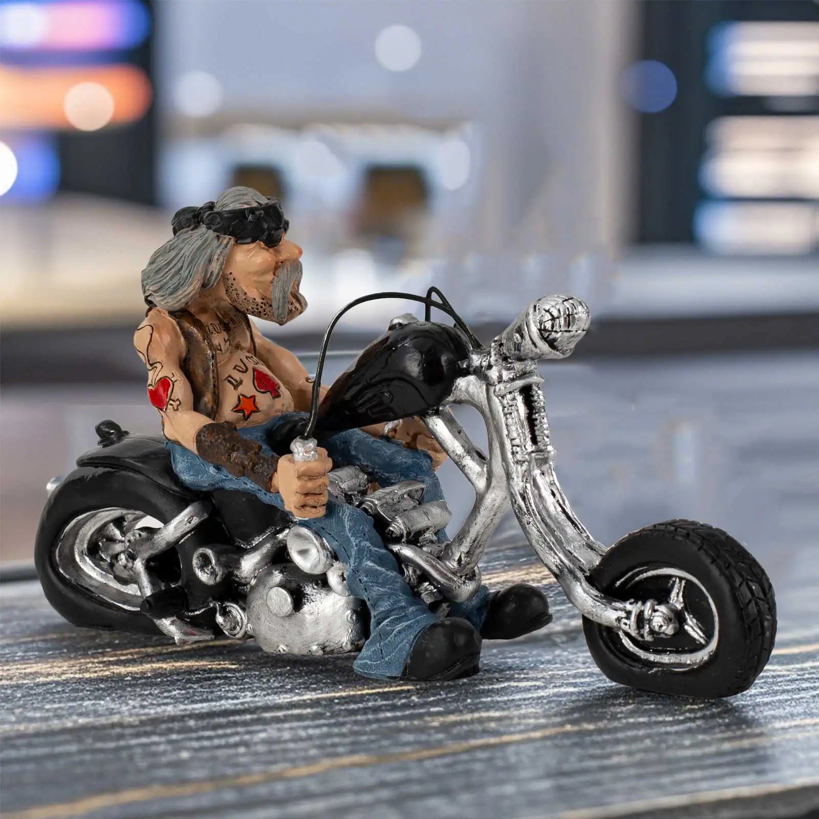 Lustige Biker Harz-Figur Motorradfahrer Retro