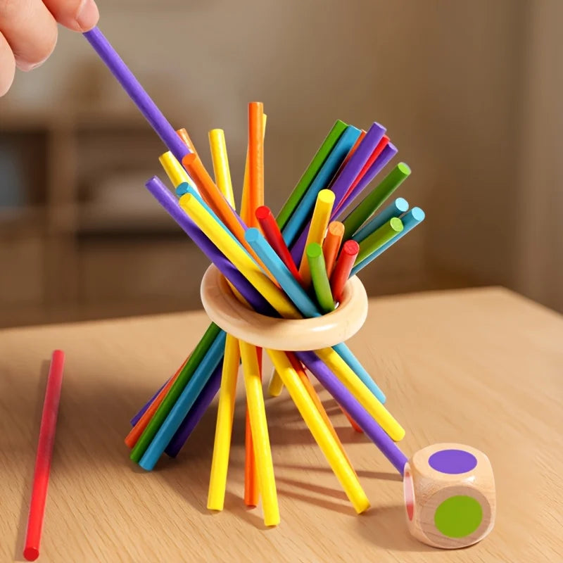 Montessori Holz-Stäbchenspiel – Buntes Würfelspiel mit Mathe & Feinmotorik (ab 3 Jahre)