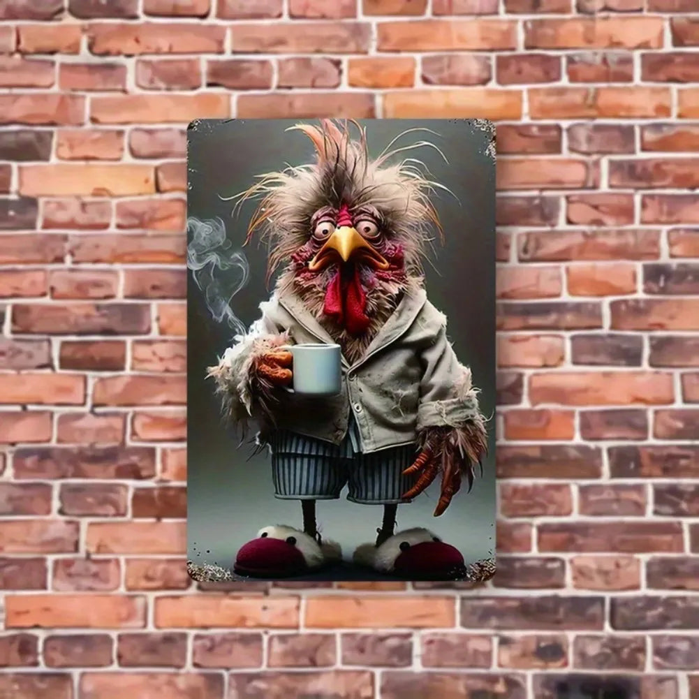 Huhn & Kaffee Blechschild – Witzige Wanddeko 20×30 cm