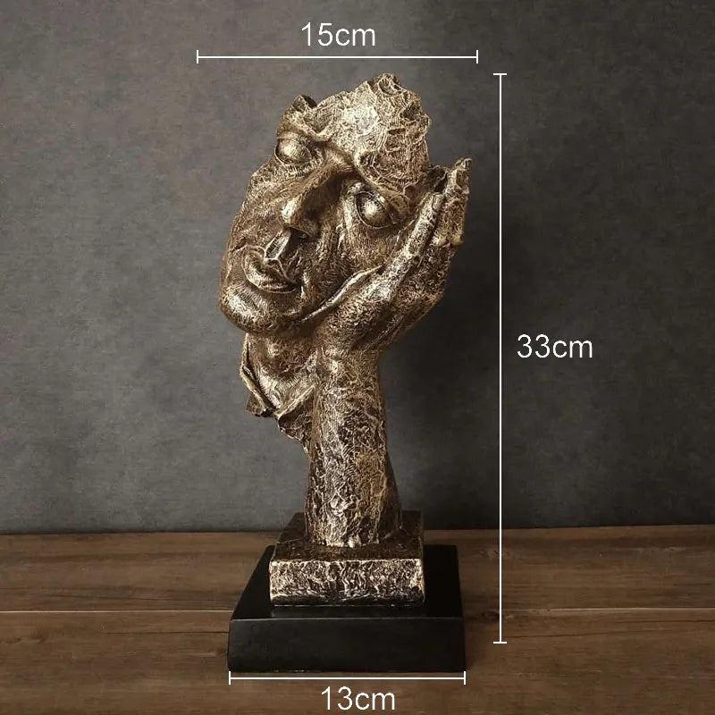 Abstrakte Gesichts-Skulptur „Schweigen ist Gold“ – Resin Figur
