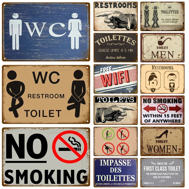 Vintage Metall-Blechschild WC – Witzige Badezimmer-Wanddeko Toilette Retro 20×30 cm