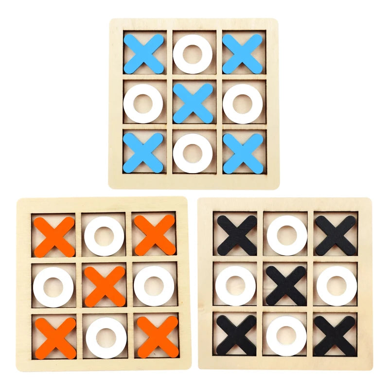 Montessori Holz Mini-Schach & XO-Puzzle – Interaktives Denkspiel & Frühförderungs-Spielzeug für Kinder ab 3 Jahren