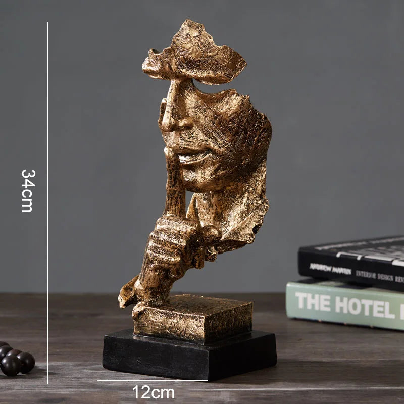 Abstrakte Gesichts-Skulptur „Schweigen ist Gold“ – Resin Figur