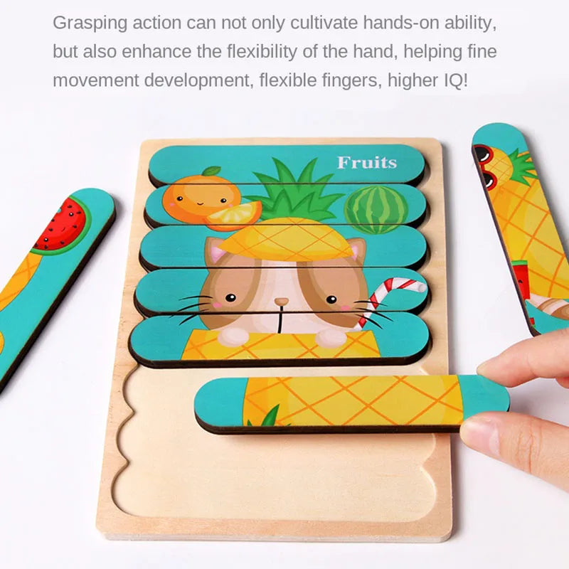 Doppelseitiges Holzpuzzle mit Cartoon-Tieren – Montessori Lernspielzeug für Kinder ab 3 Jahren