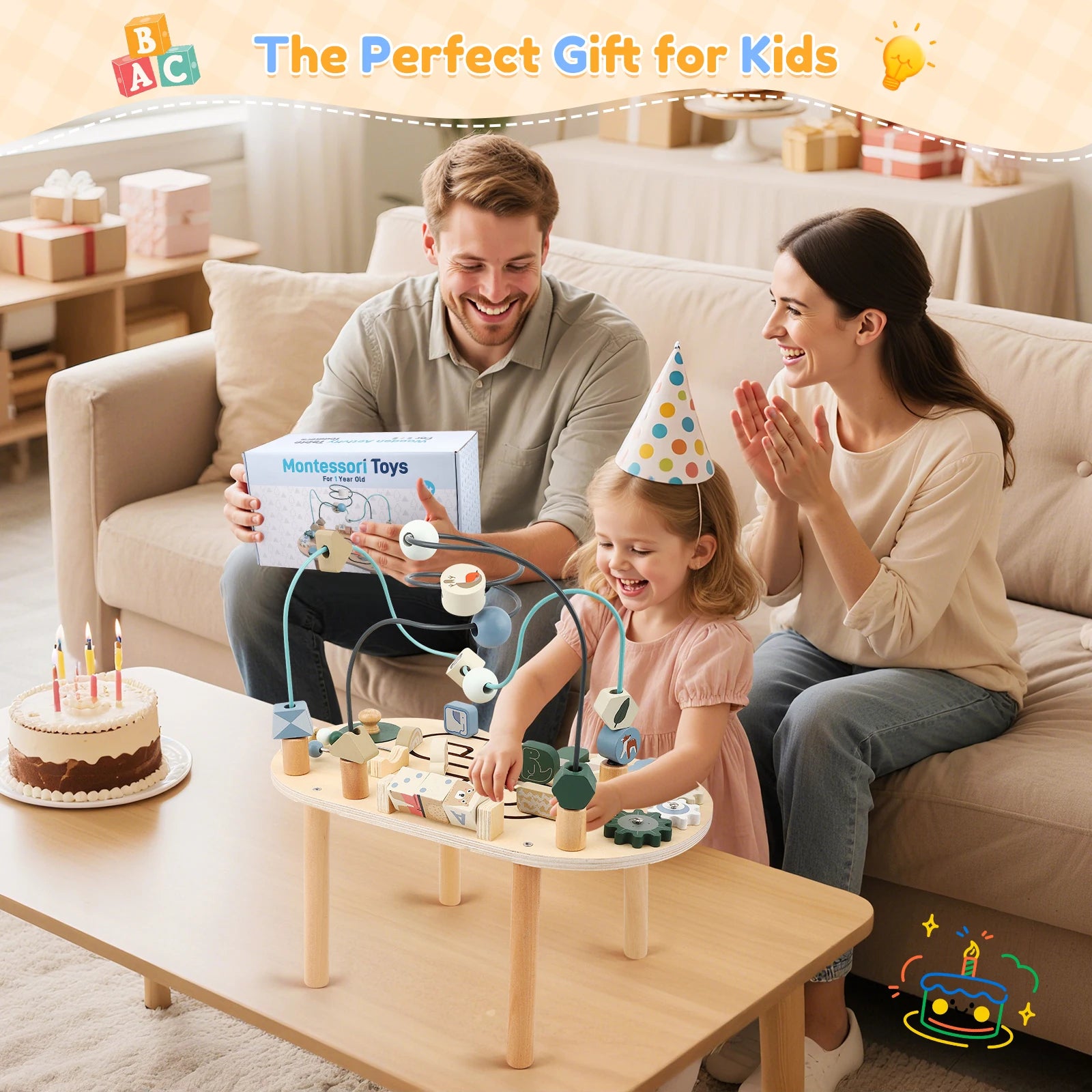 7-in-1 Montessori Aktivitätstisch aus Holz – Sensorisches Lernspielzeug für Kinder (1–5 Jahre)